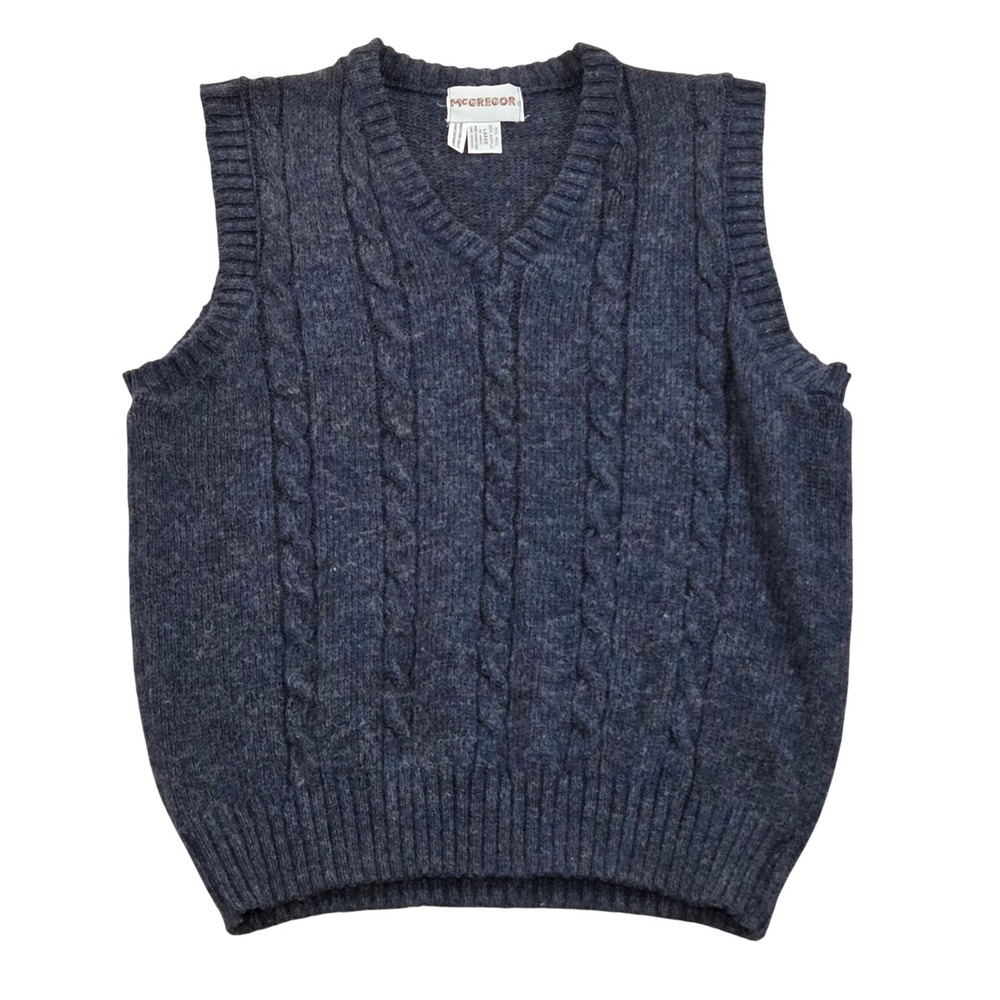 VTG McGregor Blue Cable Knit Sweater Vest Wool Blend Mens Large USA Guam‎ Made